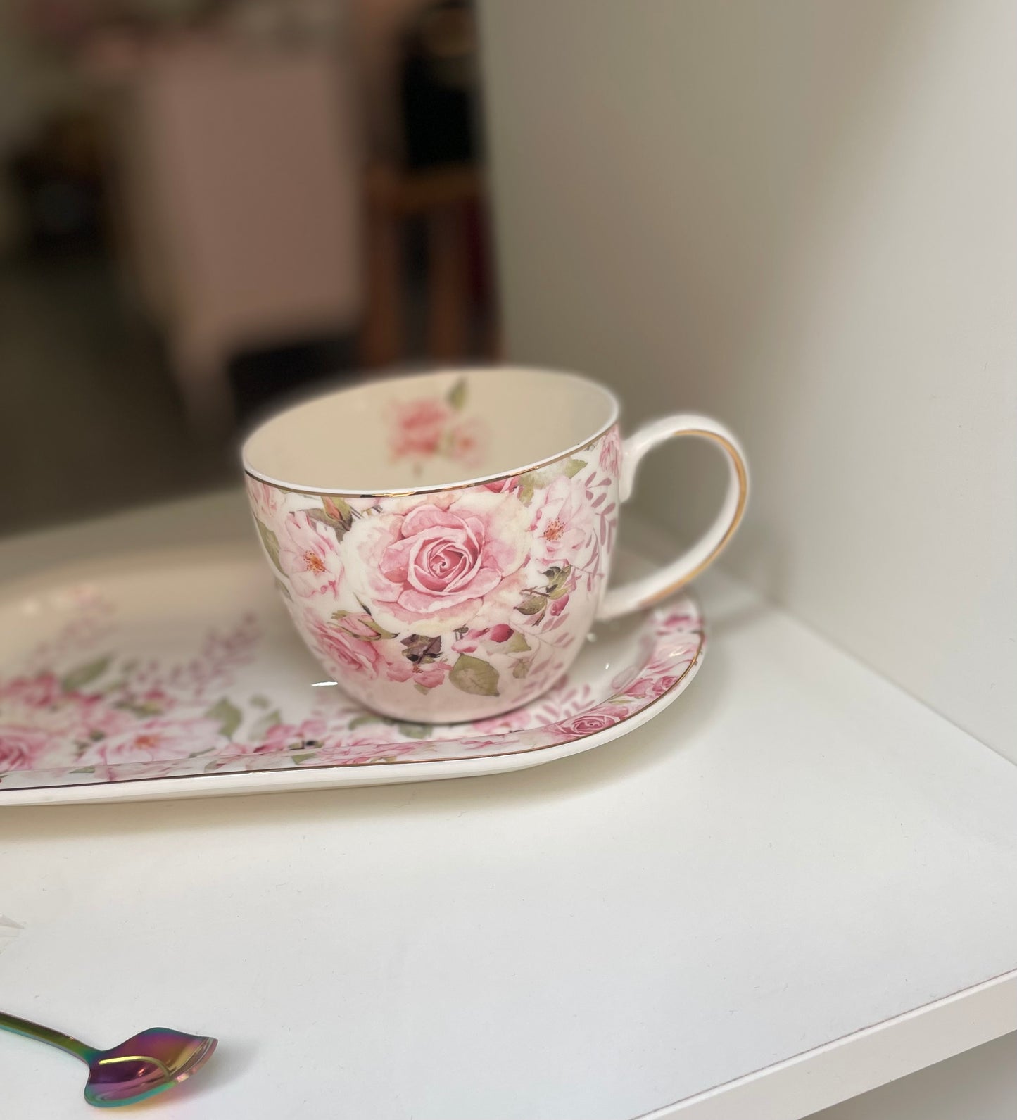 Taza +plato florar rosas