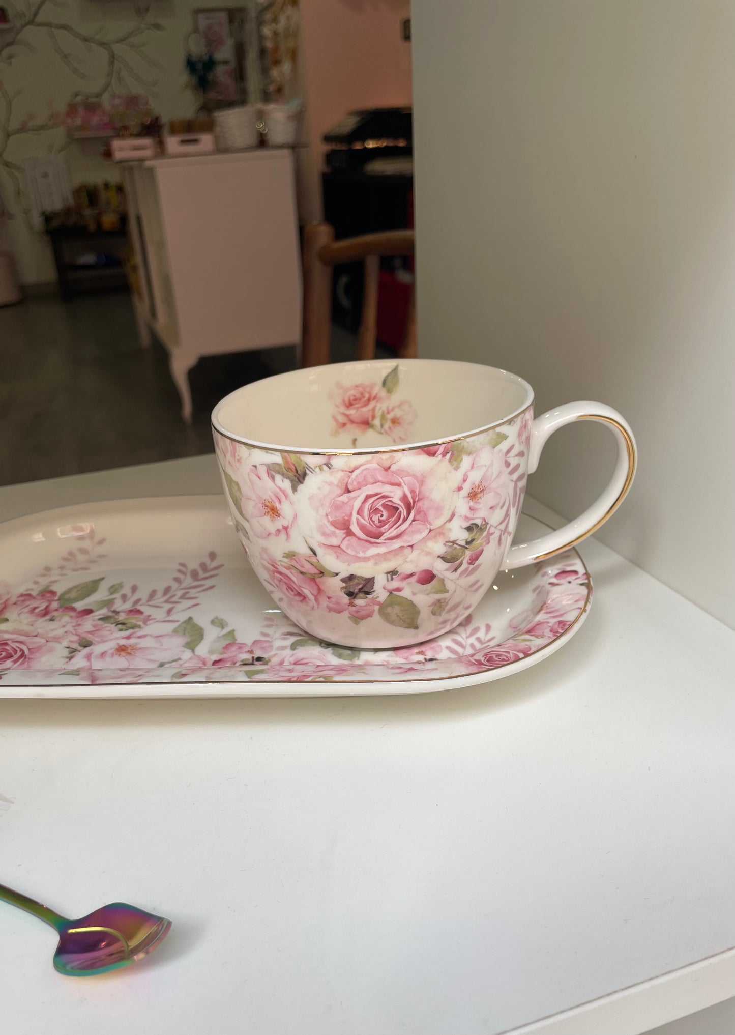 Taza +plato florar rosas