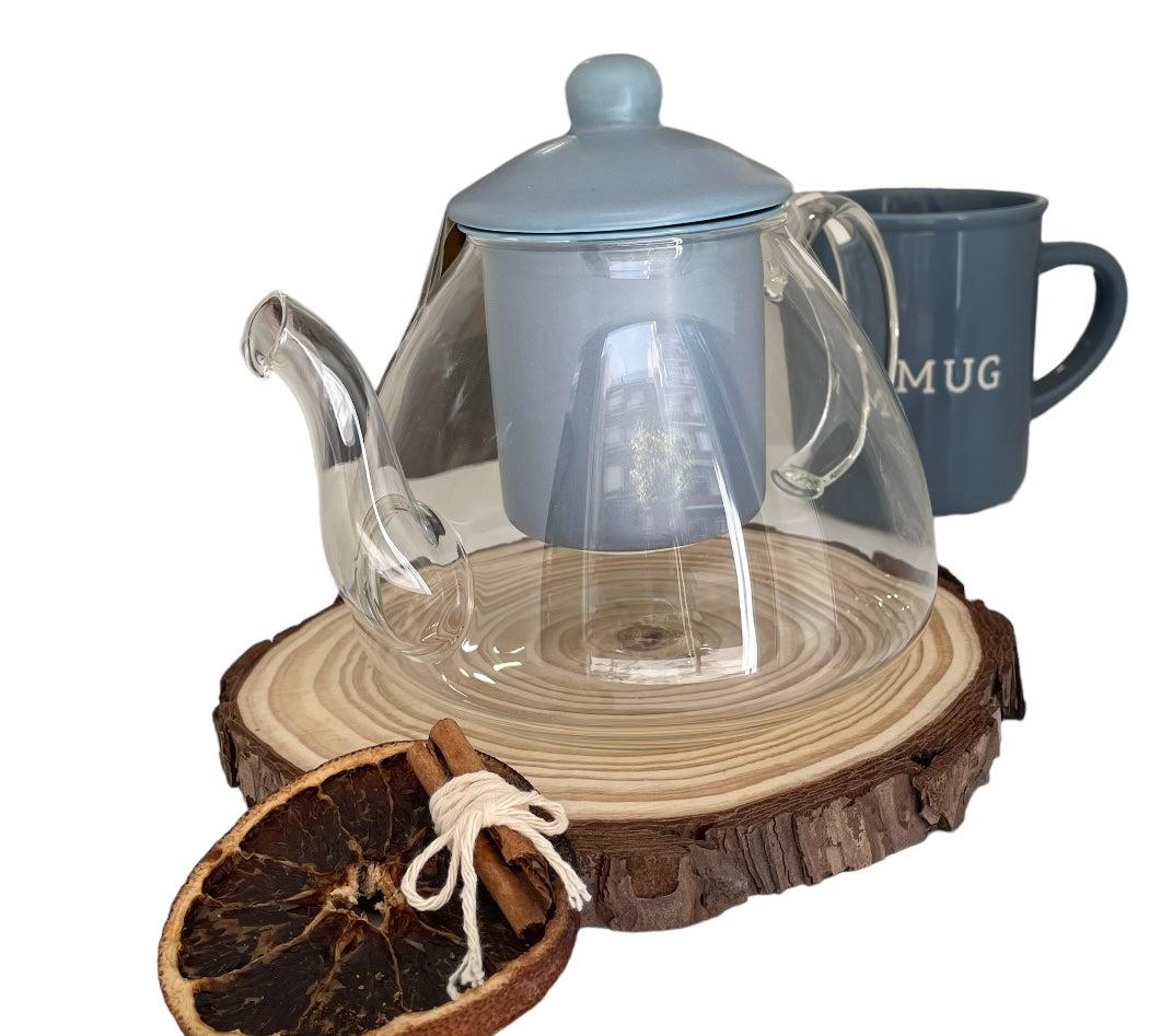 Tetera de cristal con filtro de porcelana