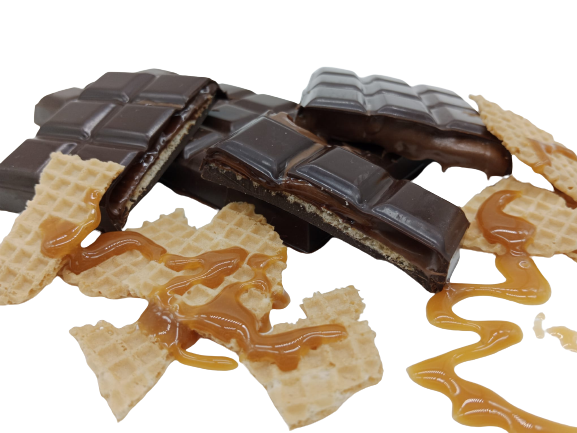 Tableta de chocolate negro rellena de toffe y galleta