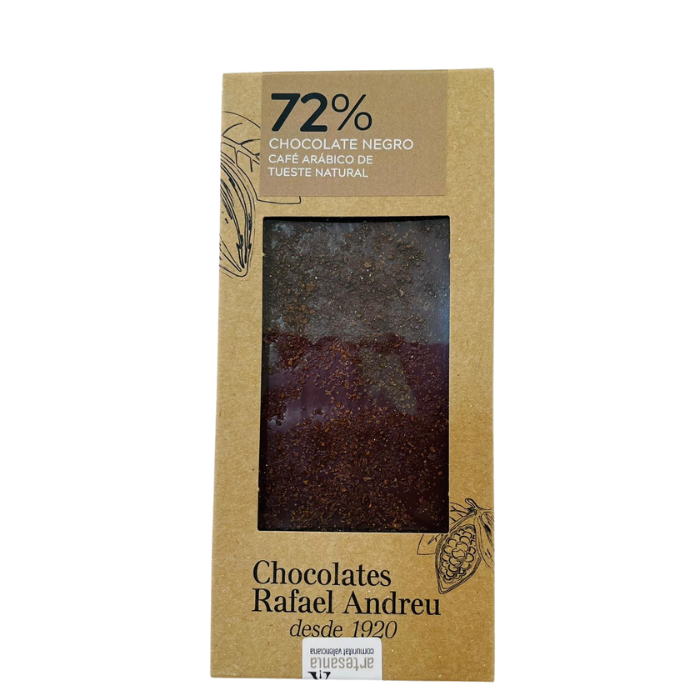 Tableta de chocolate negro café arábico de tueste natural.