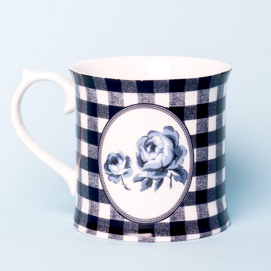 Taza de jarra floral vintage a cuadros vichy