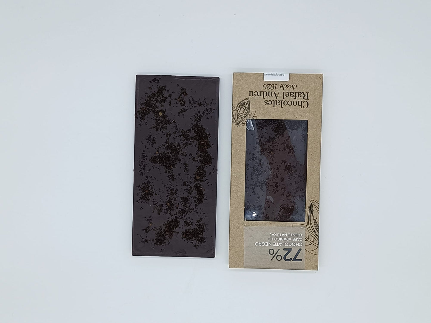 Tableta de chocolate negro café arábico de tueste natural.
